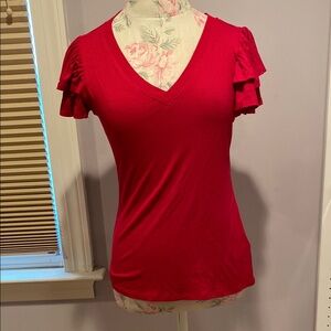 1. State Red Flutter Sleeve Fitted T-Shirt